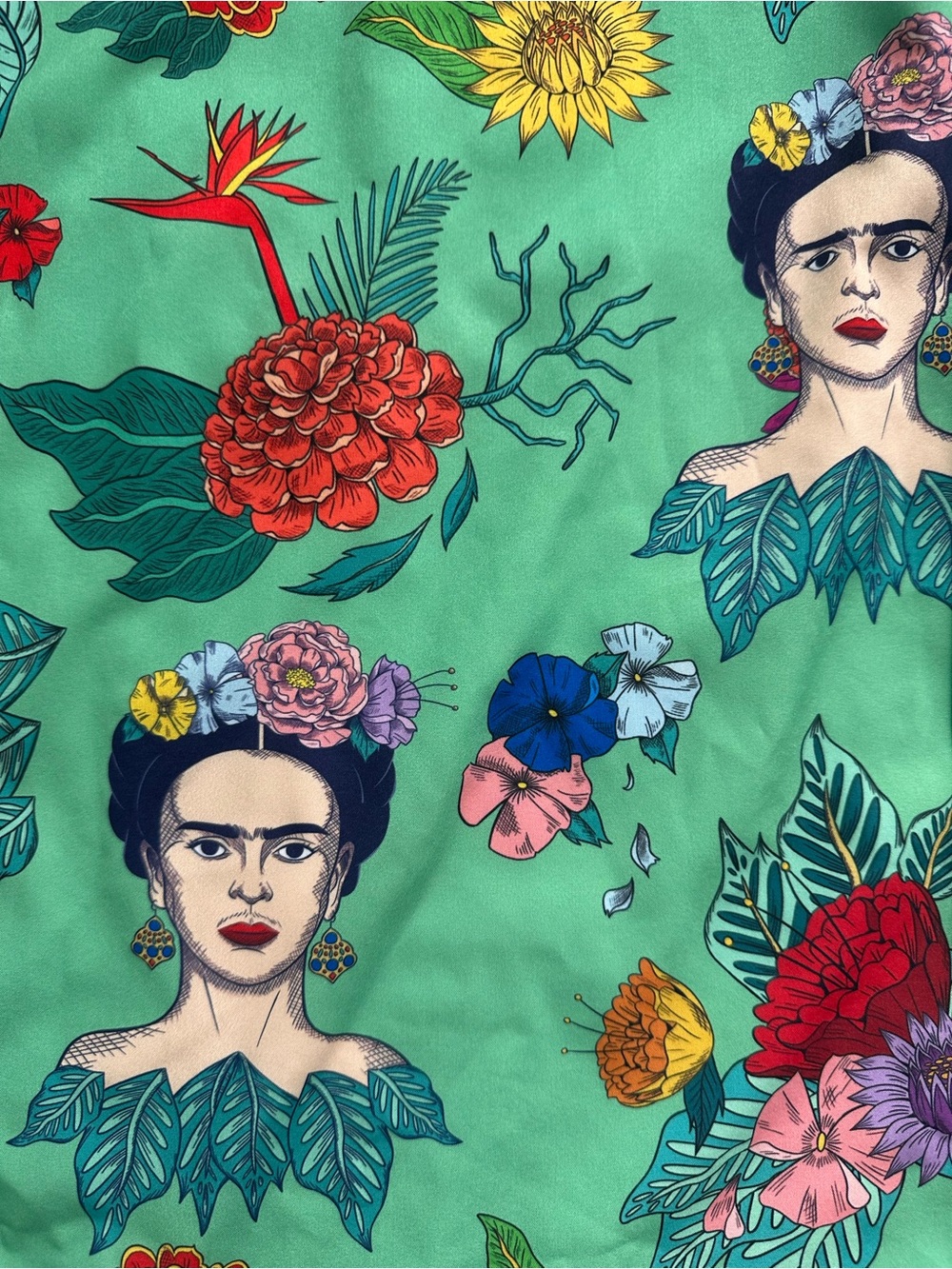 Green Floral Frida Kahlo Print flowy Pants